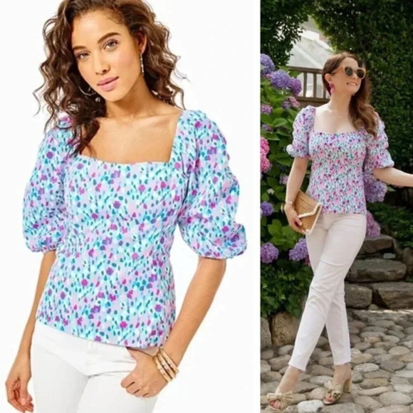 Lilly Pulitzer Bitsy Blouse Top Hottie Dottie Preppy Resortwear Vacation - Picture 1 of 8